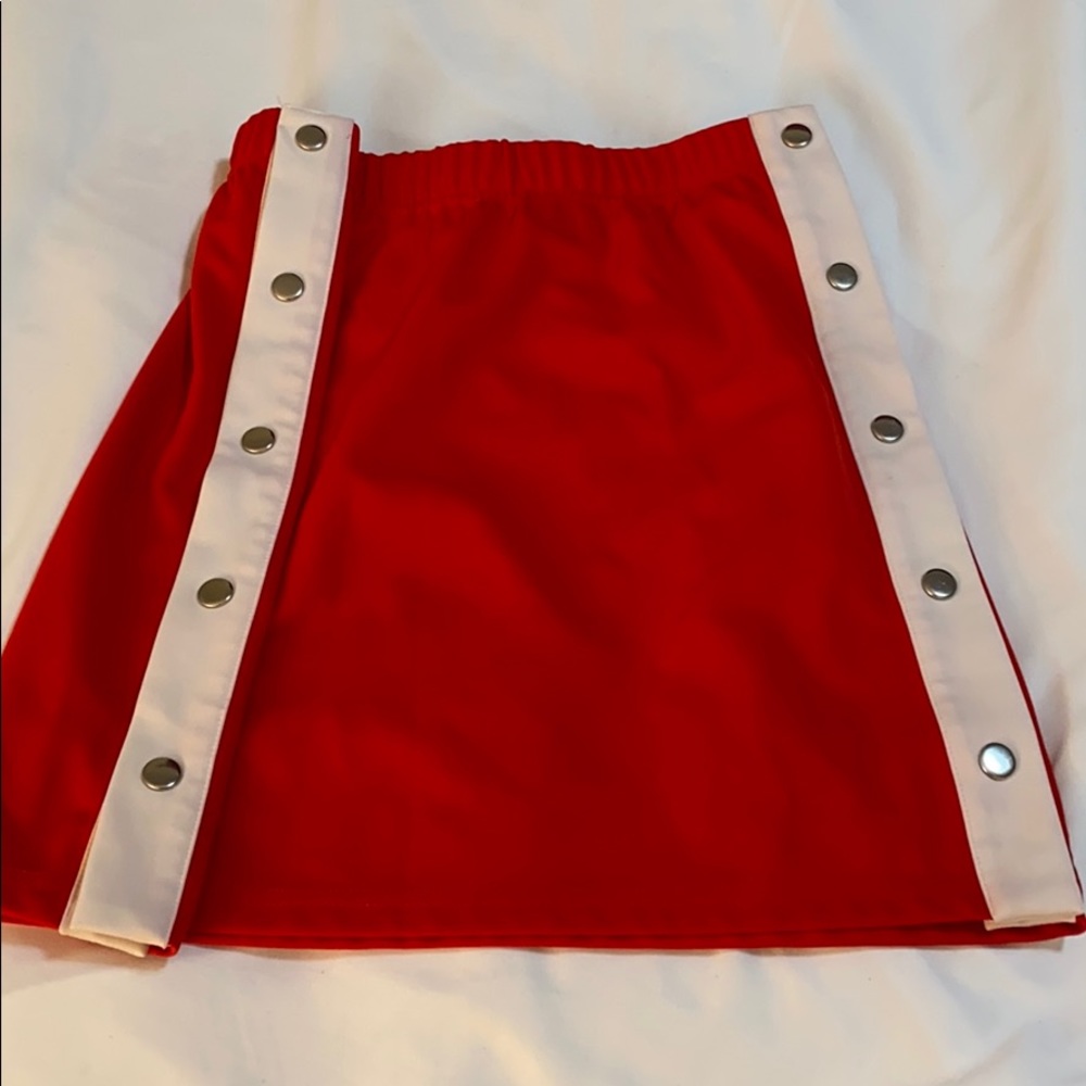 Red and white tennis skirt with side buttons
